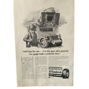 Vintage 1944 BF Goodrich Tires Tell Tojo Ad Advertisement